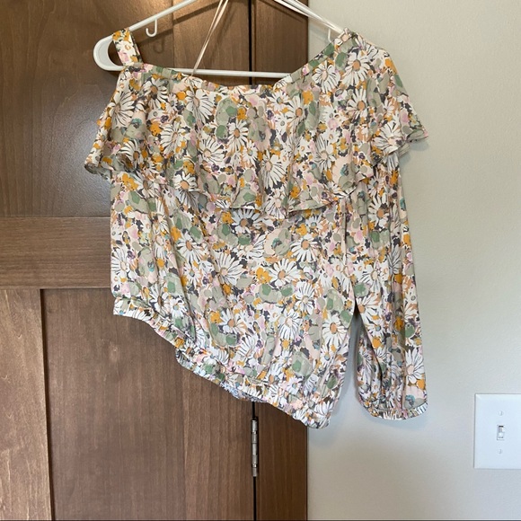 LC Lauren Conrad Daisy Floral Print Flowy Ruffle One-Shoulder Tie Top Size L - Picture 6 of 8